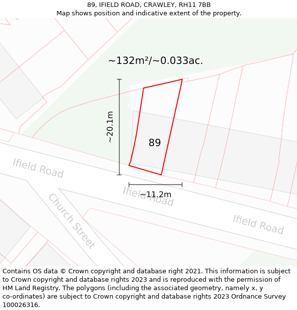 89, IFIELD ROAD, CRAWLEY, RH11 7BB: Plot and title map