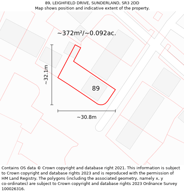 89, LEIGHFIELD DRIVE, SUNDERLAND, SR3 2DD: Plot and title map