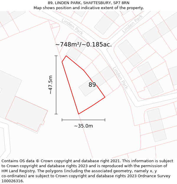 89, LINDEN PARK, SHAFTESBURY, SP7 8RN: Plot and title map