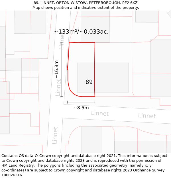 89, LINNET, ORTON WISTOW, PETERBOROUGH, PE2 6XZ: Plot and title map