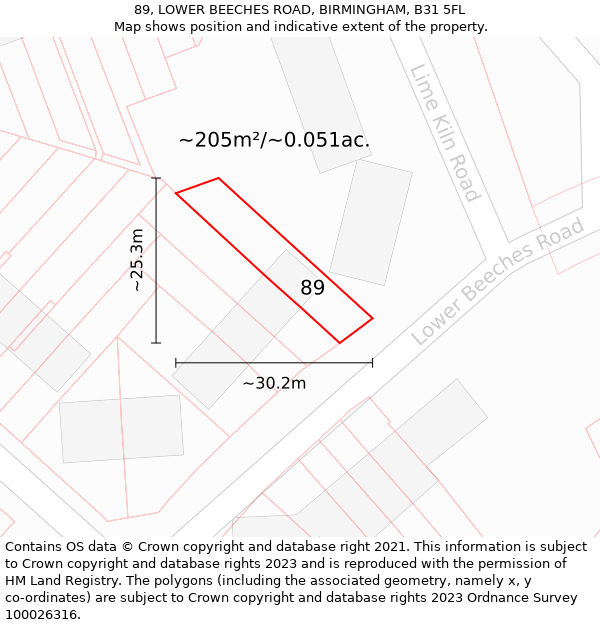 89, LOWER BEECHES ROAD, BIRMINGHAM, B31 5FL: Plot and title map