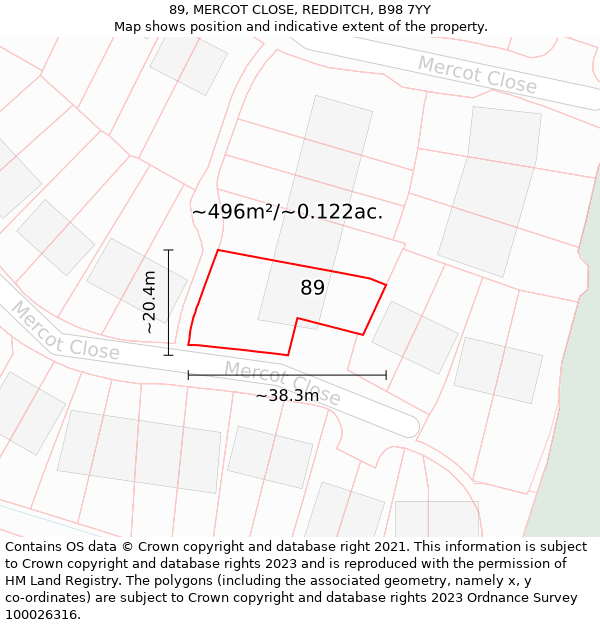 89, MERCOT CLOSE, REDDITCH, B98 7YY: Plot and title map
