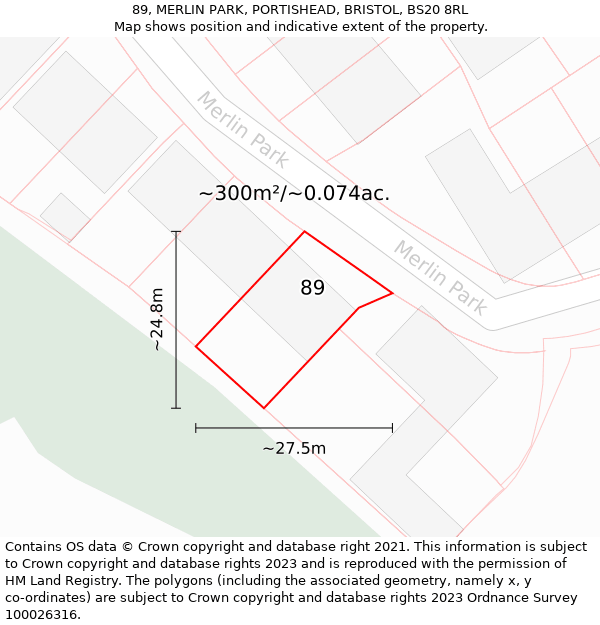 89, MERLIN PARK, PORTISHEAD, BRISTOL, BS20 8RL: Plot and title map