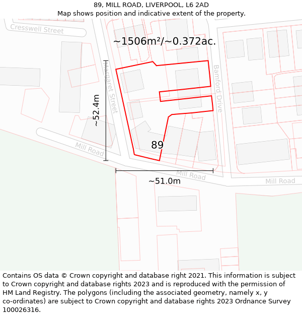89, MILL ROAD, LIVERPOOL, L6 2AD: Plot and title map
