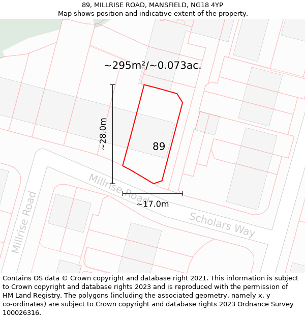 89, MILLRISE ROAD, MANSFIELD, NG18 4YP: Plot and title map