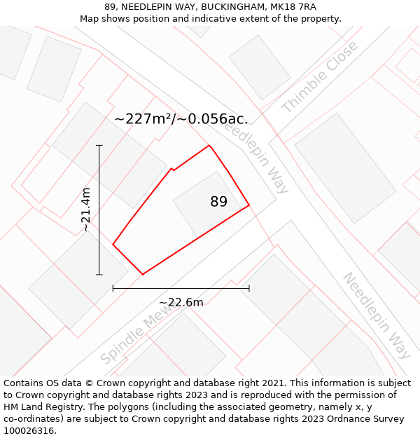 89, NEEDLEPIN WAY, BUCKINGHAM, MK18 7RA: Plot and title map