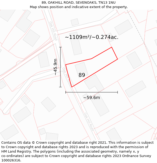 89, OAKHILL ROAD, SEVENOAKS, TN13 1NU: Plot and title map