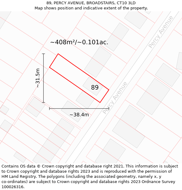 89, PERCY AVENUE, BROADSTAIRS, CT10 3LD: Plot and title map