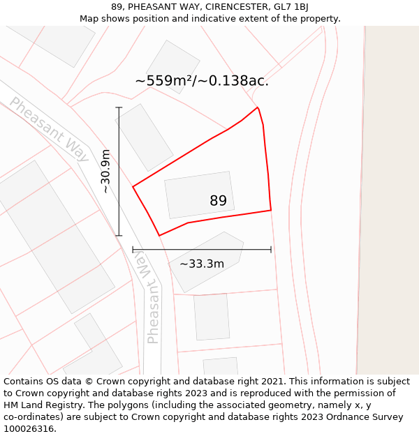 89, PHEASANT WAY, CIRENCESTER, GL7 1BJ: Plot and title map