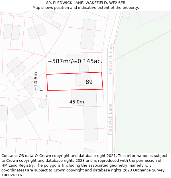 89, PLEDWICK LANE, WAKEFIELD, WF2 6EB: Plot and title map