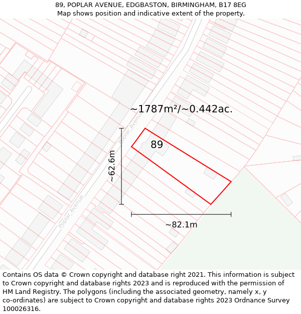 89, POPLAR AVENUE, EDGBASTON, BIRMINGHAM, B17 8EG: Plot and title map