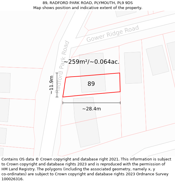 89, RADFORD PARK ROAD, PLYMOUTH, PL9 9DS: Plot and title map