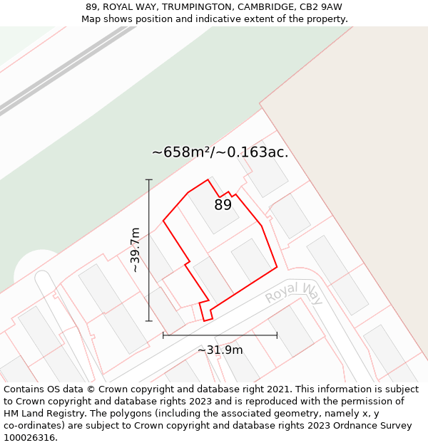 89, ROYAL WAY, TRUMPINGTON, CAMBRIDGE, CB2 9AW: Plot and title map