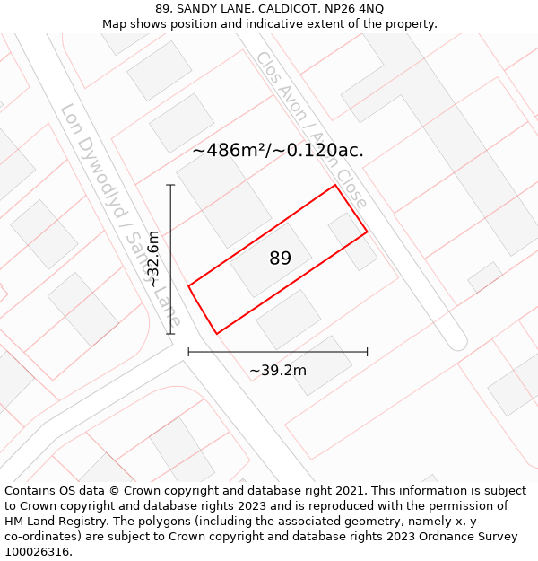 89, SANDY LANE, CALDICOT, NP26 4NQ: Plot and title map