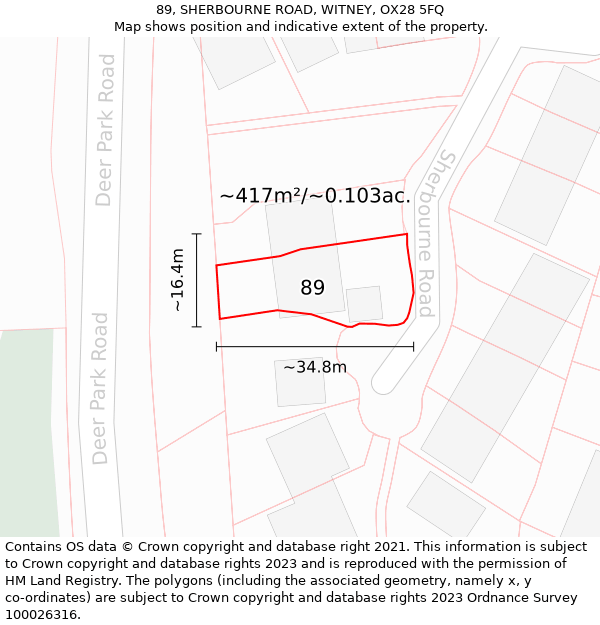 89, SHERBOURNE ROAD, WITNEY, OX28 5FQ: Plot and title map