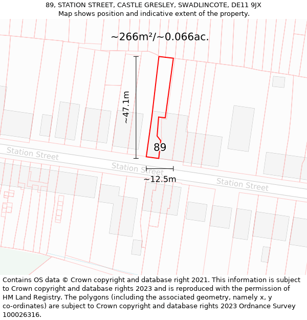 89, STATION STREET, CASTLE GRESLEY, SWADLINCOTE, DE11 9JX: Plot and title map