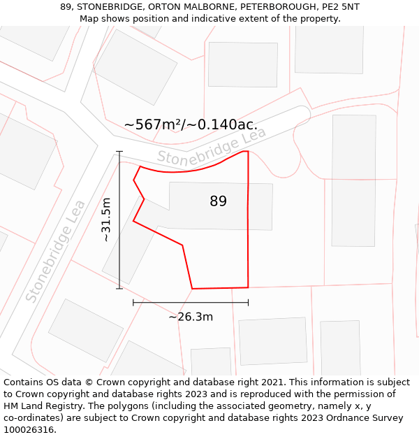 89, STONEBRIDGE, ORTON MALBORNE, PETERBOROUGH, PE2 5NT: Plot and title map