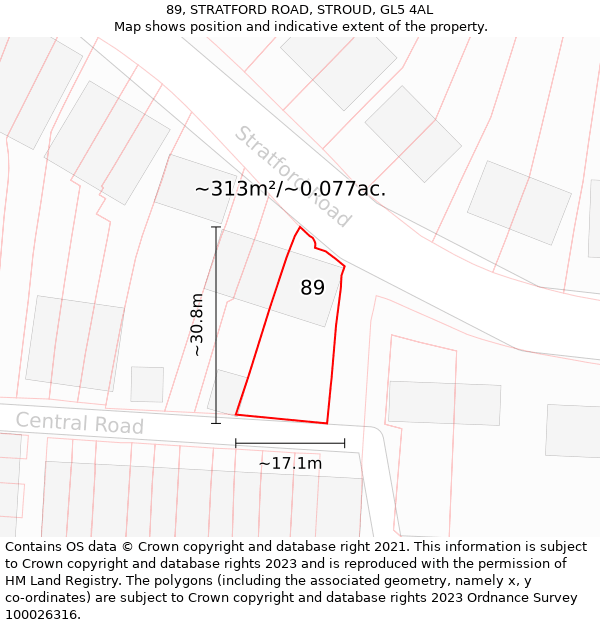 89, STRATFORD ROAD, STROUD, GL5 4AL: Plot and title map