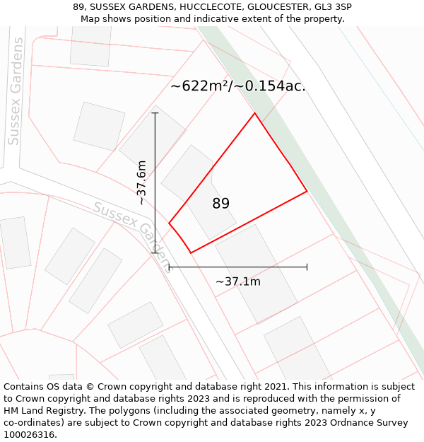 89, SUSSEX GARDENS, HUCCLECOTE, GLOUCESTER, GL3 3SP: Plot and title map