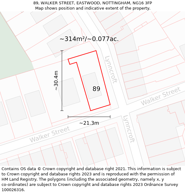 89, WALKER STREET, EASTWOOD, NOTTINGHAM, NG16 3FP: Plot and title map