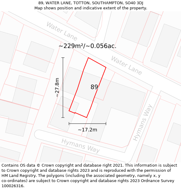 89, WATER LANE, TOTTON, SOUTHAMPTON, SO40 3DJ: Plot and title map