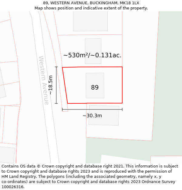 89, WESTERN AVENUE, BUCKINGHAM, MK18 1LX: Plot and title map