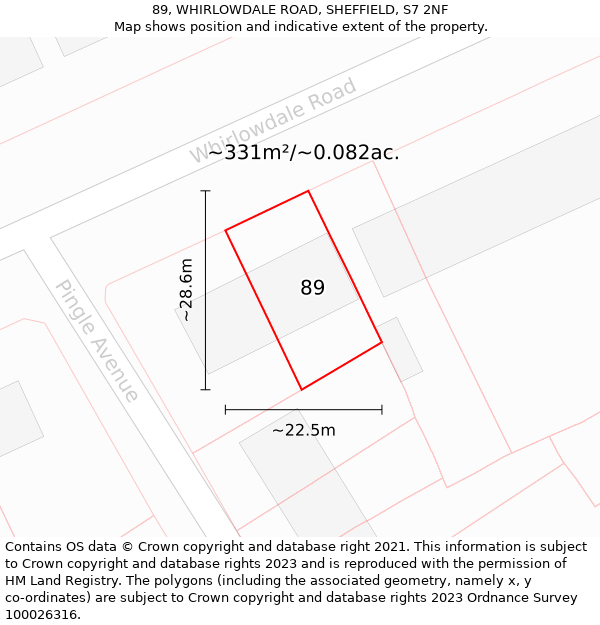 89, WHIRLOWDALE ROAD, SHEFFIELD, S7 2NF: Plot and title map