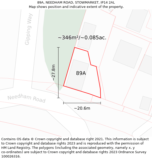 89A, NEEDHAM ROAD, STOWMARKET, IP14 2AL: Plot and title map