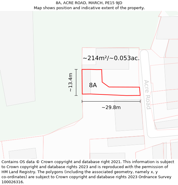 8A, ACRE ROAD, MARCH, PE15 9JD: Plot and title map