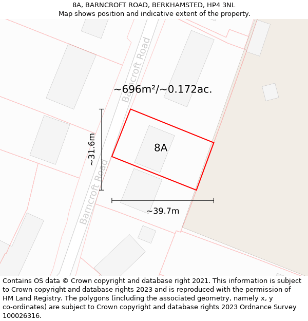 8A, BARNCROFT ROAD, BERKHAMSTED, HP4 3NL: Plot and title map