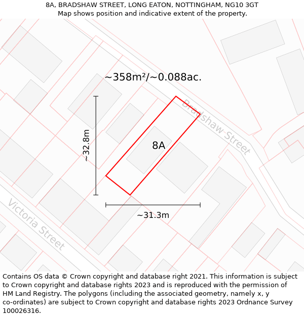 8A, BRADSHAW STREET, LONG EATON, NOTTINGHAM, NG10 3GT: Plot and title map