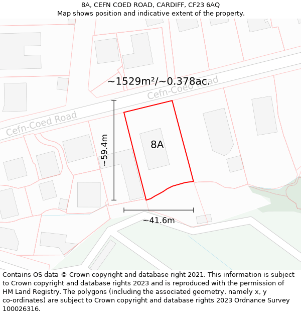 8A, CEFN COED ROAD, CARDIFF, CF23 6AQ: Plot and title map