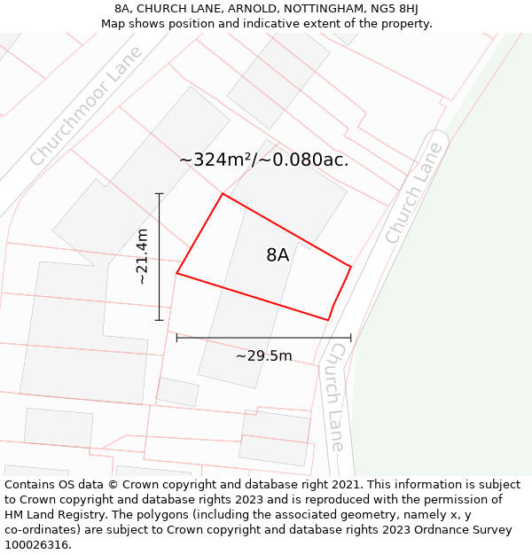 8A, CHURCH LANE, ARNOLD, NOTTINGHAM, NG5 8HJ: Plot and title map