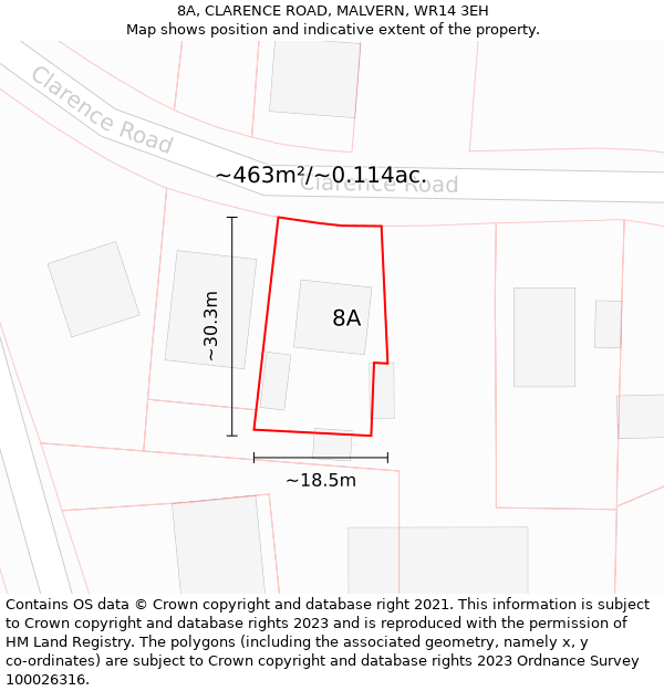8A, CLARENCE ROAD, MALVERN, WR14 3EH: Plot and title map