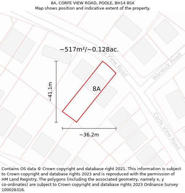 8A, CORFE VIEW ROAD, POOLE, BH14 8SX: Plot and title map