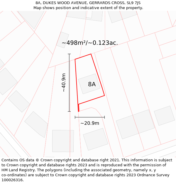 8A, DUKES WOOD AVENUE, GERRARDS CROSS, SL9 7JS: Plot and title map