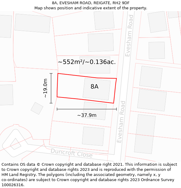 8A, EVESHAM ROAD, REIGATE, RH2 9DF: Plot and title map