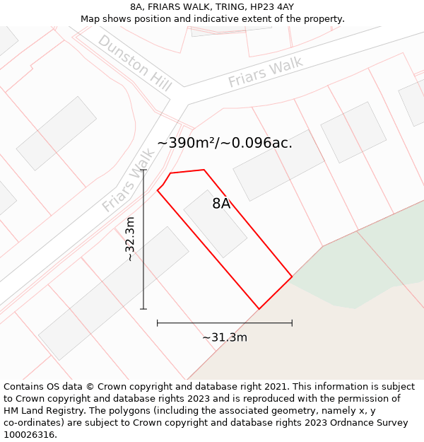 8A, FRIARS WALK, TRING, HP23 4AY: Plot and title map