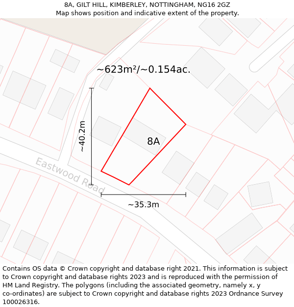 8A, GILT HILL, KIMBERLEY, NOTTINGHAM, NG16 2GZ: Plot and title map