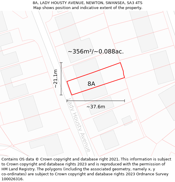 8A, LADY HOUSTY AVENUE, NEWTON, SWANSEA, SA3 4TS: Plot and title map