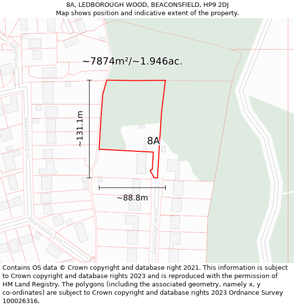 8A, LEDBOROUGH WOOD, BEACONSFIELD, HP9 2DJ: Plot and title map