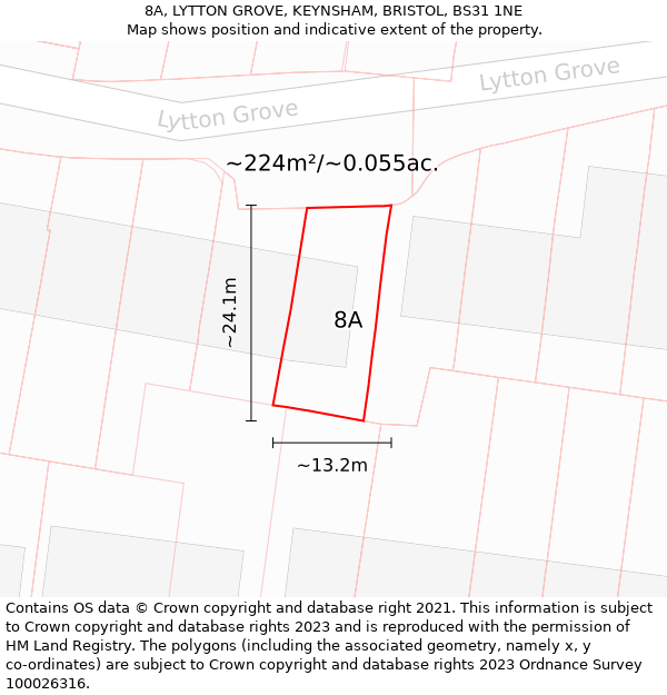 8A, LYTTON GROVE, KEYNSHAM, BRISTOL, BS31 1NE: Plot and title map