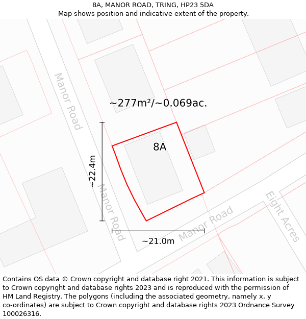 8A, MANOR ROAD, TRING, HP23 5DA: Plot and title map