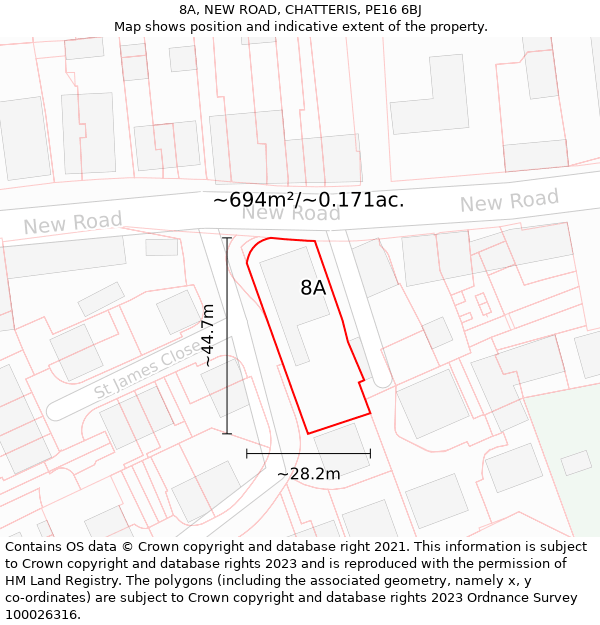 8A, NEW ROAD, CHATTERIS, PE16 6BJ: Plot and title map