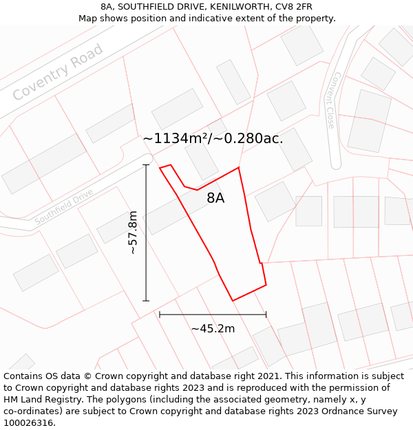 8A, SOUTHFIELD DRIVE, KENILWORTH, CV8 2FR: Plot and title map