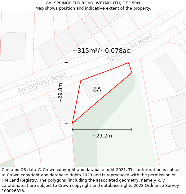 8A, SPRINGFIELD ROAD, WEYMOUTH, DT3 5RN: Plot and title map