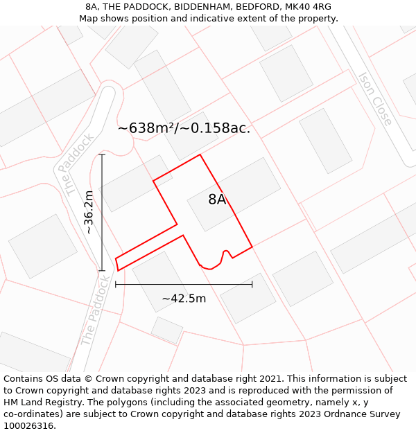 8A, THE PADDOCK, BIDDENHAM, BEDFORD, MK40 4RG: Plot and title map