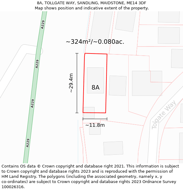 8A, TOLLGATE WAY, SANDLING, MAIDSTONE, ME14 3DF: Plot and title map