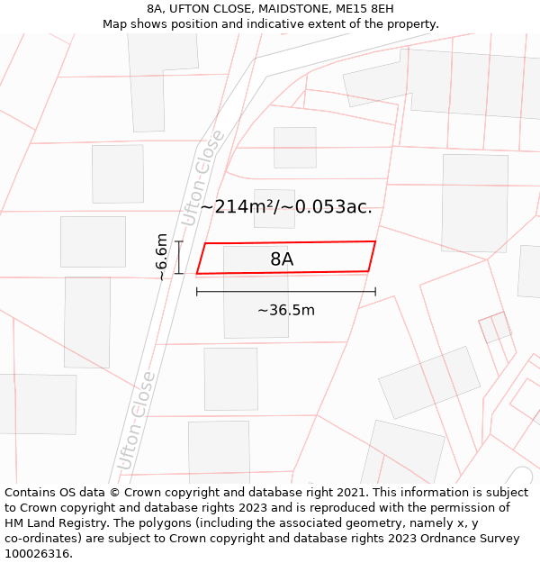 8A, UFTON CLOSE, MAIDSTONE, ME15 8EH: Plot and title map