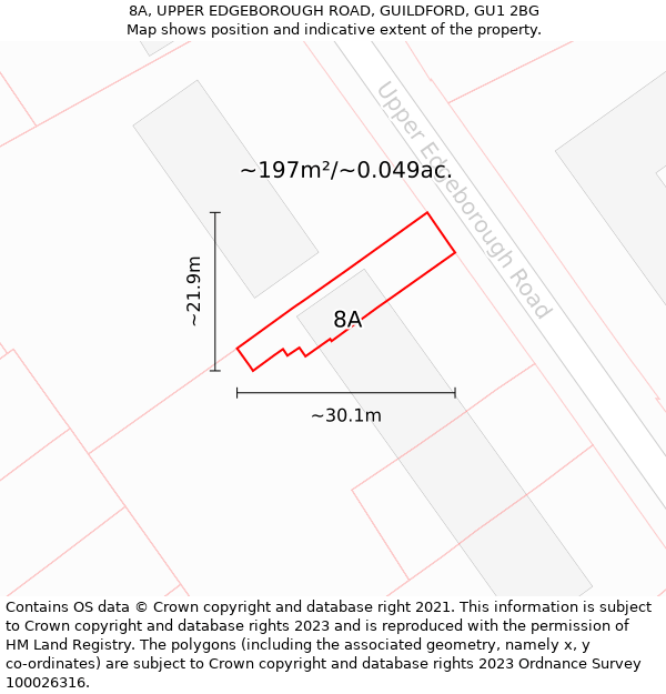 8A, UPPER EDGEBOROUGH ROAD, GUILDFORD, GU1 2BG: Plot and title map